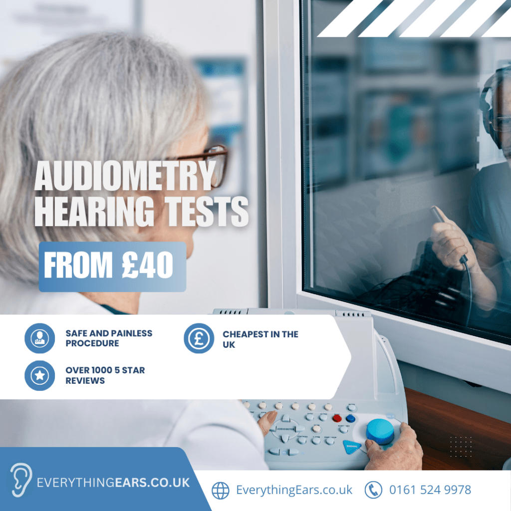 Free hearing test at Everything Ears Blackburn clinic, with an audiologist conducting the assessment.