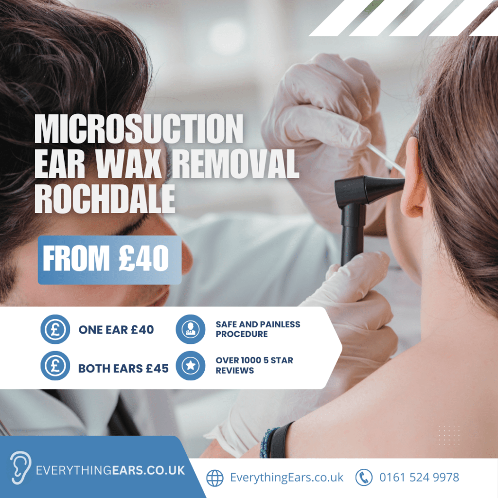 Professional ear wax removal at Everything Ears Rochdale using gentle microsuction technique.