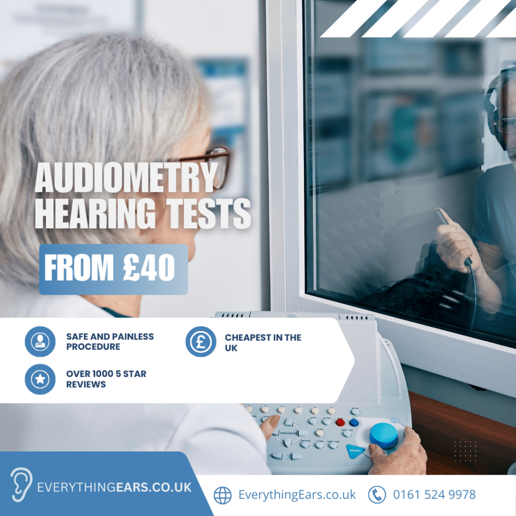 Free hearing tests provided at Everything Ears Preston, with a client undergoing a hearing assessment by an audiologist.