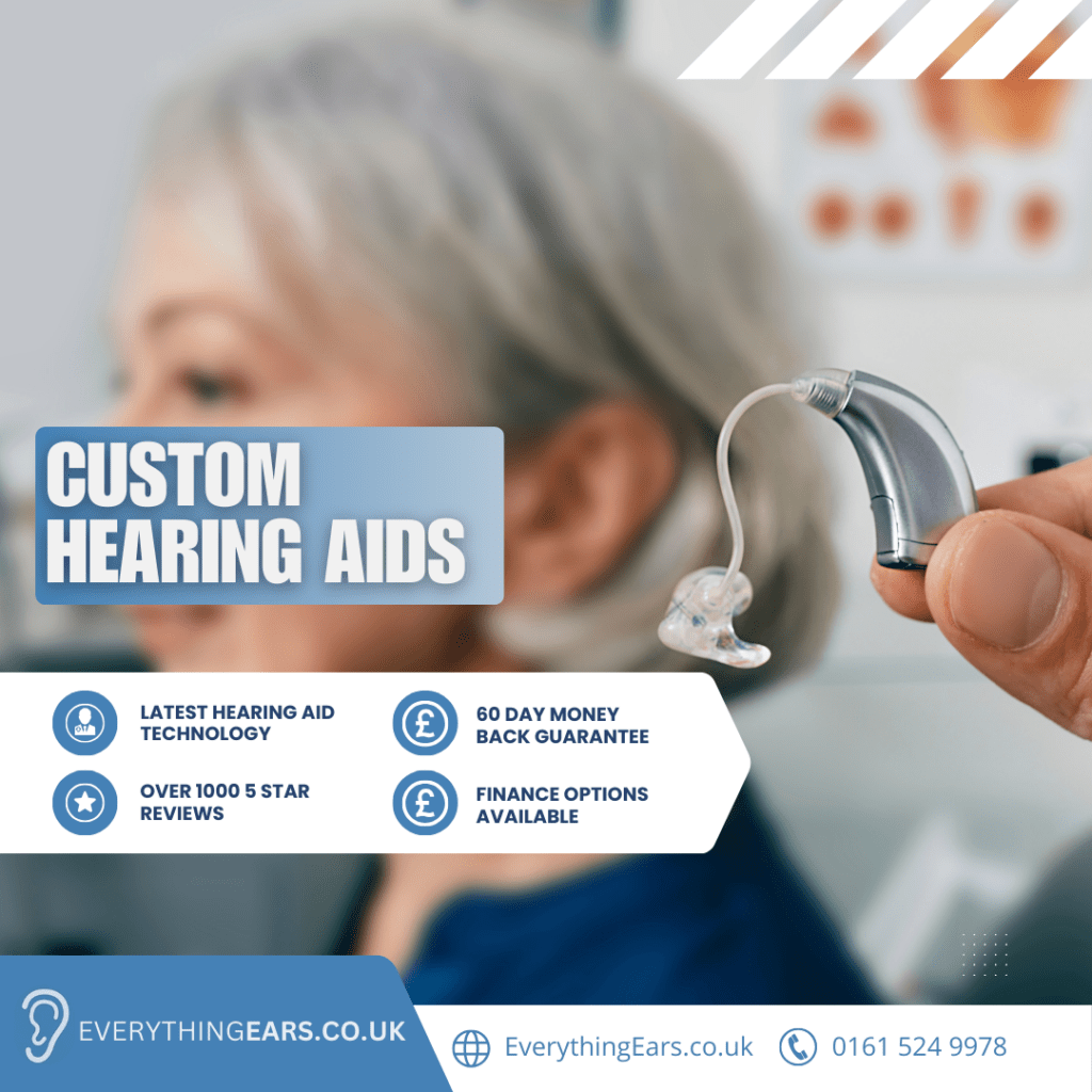 High-quality hearing aids available at Everything Ears Preston, with a display of different models to choose from.