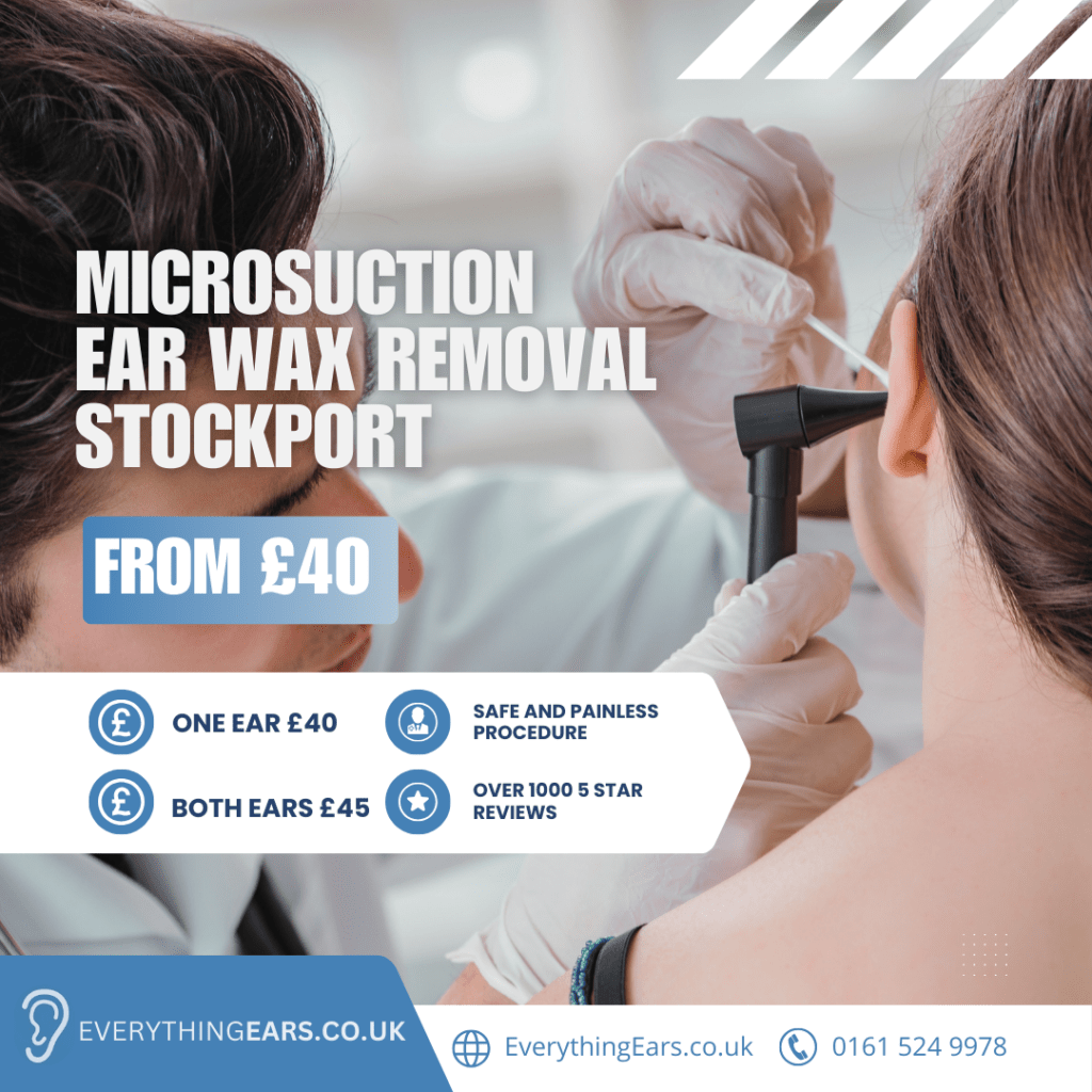 Safe and precise ear wax removal at Everything Ears Stockport using microsuction technology.